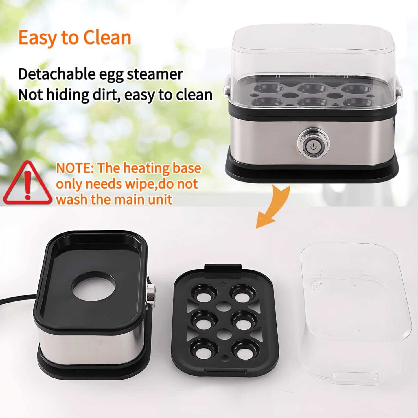 Rapid Egg Cooker 6 Eggs Capacity Electric Stainless Steel, Soft, Medium, Hard Boiled, Egg Steamer, Egg Poacher With Auto Shut-Off, BPA Free