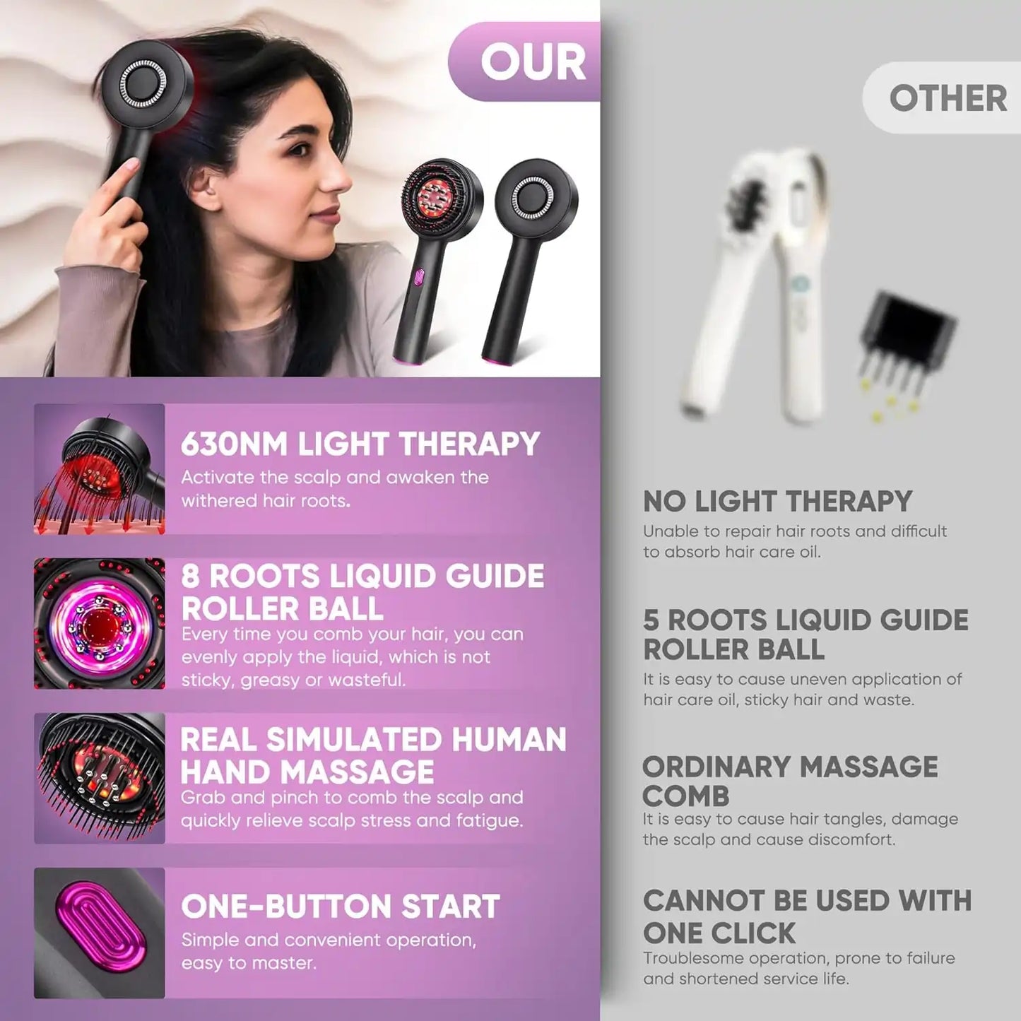 Multi-Function Scalp Massager Brush - Red Light Therapy