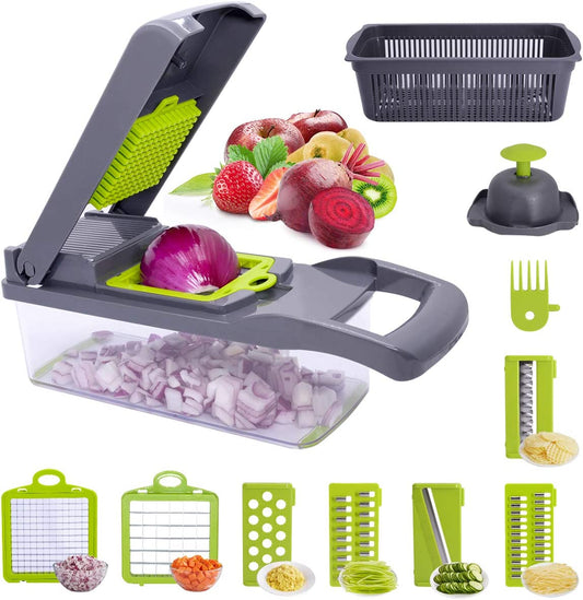 Vegetable Chopper Pro - Multifunctional Blades & Large Container for Salad, Garlic, Fruit, and Potato Delights